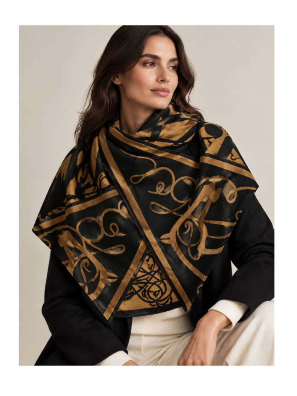 Baroque-inspired Geometric and Floral Print Patterned Wrap Scarf One Size NWT